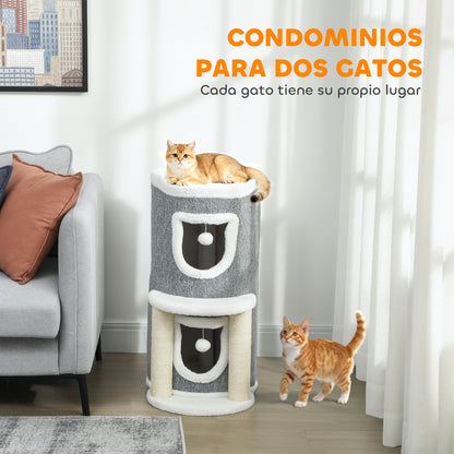 Pawhut Árbol Rascador Para Gatos 76 Cm Con Cama 2 Cuevas Postes Alfombra Gris_4