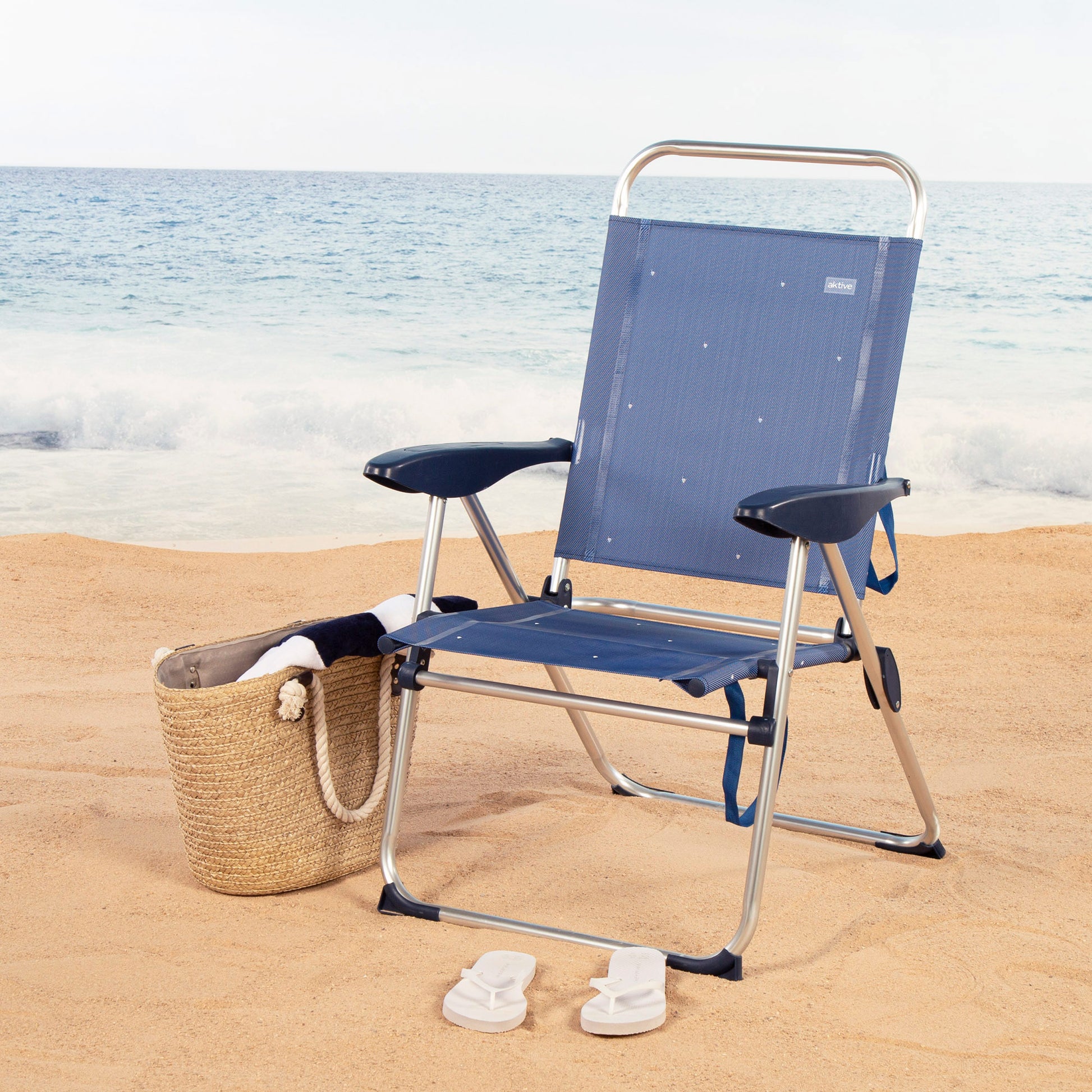 Aktive Silla Plegable De Playa Con 4 Posiciones, Estructura De Aluminio Y Textileno Azul_1