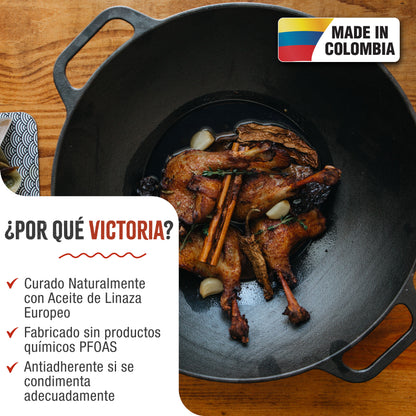 Victoria Wok Hierro Fundido Curado Inducción 35,5cm, Apta Fuego, Barbacoa, Horno Cast Iron Skillet, 37291, Negro_1