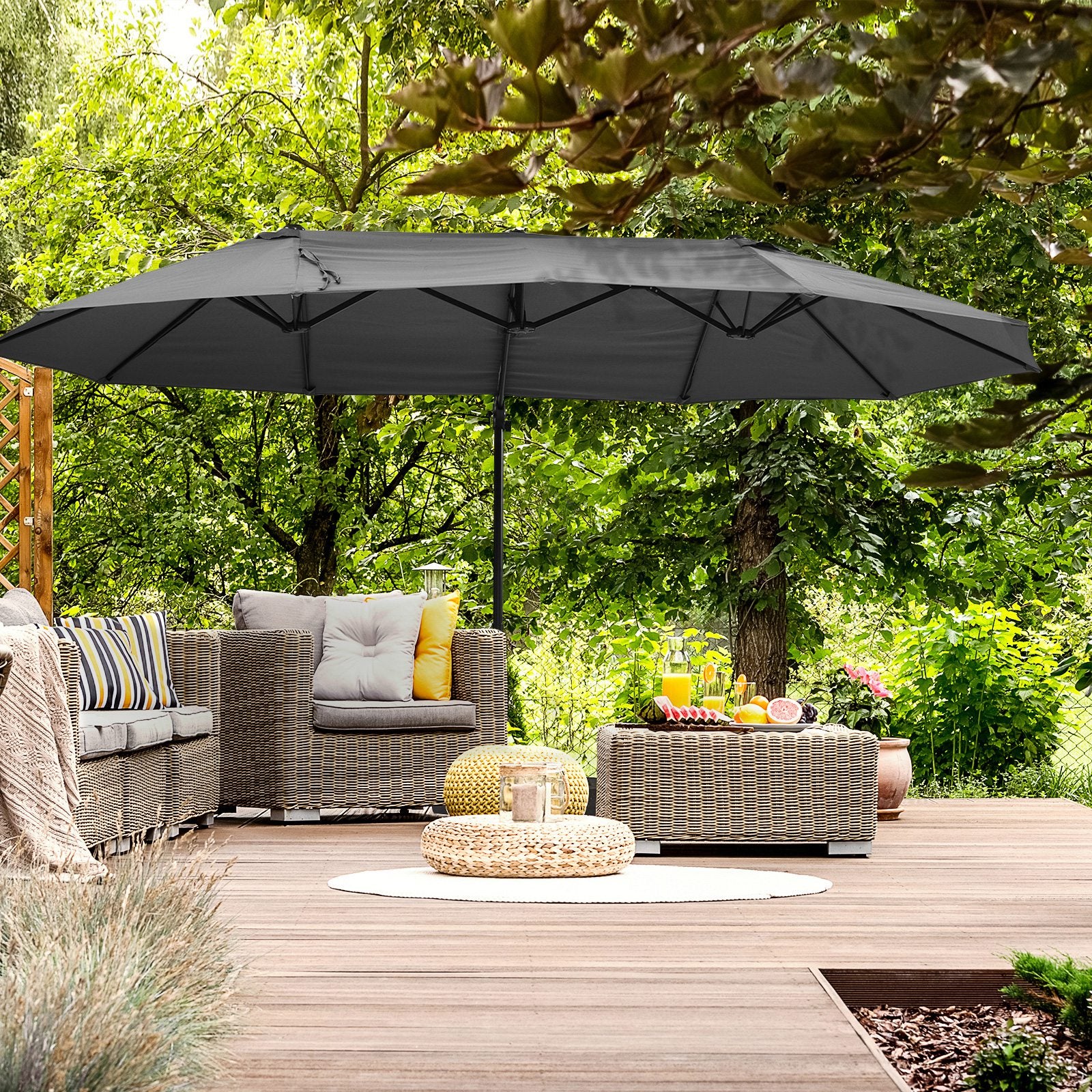 Outsunny Parasol De Jardín Doble Con Manivela 270x445x260 Cm Gris_1
