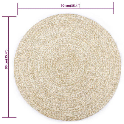 Vidaxl Alfombra De Yute Tejida A Mano Blanco Y Natural 90 Cm_2