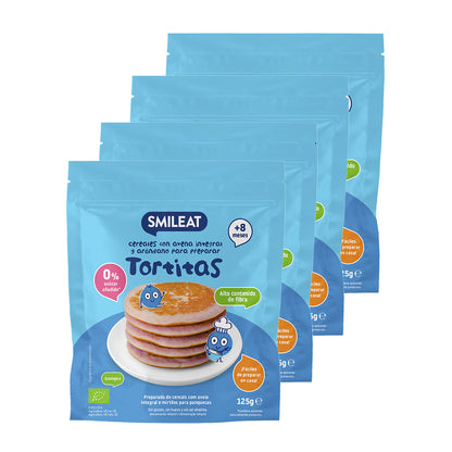 Embalagem de 4 misturas orgânicas de aveia integral e mirtilo para panquecas, Smileat, 125 g