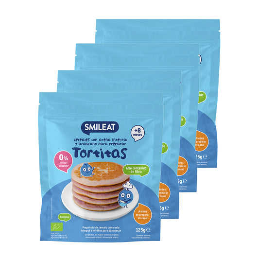 Embalagem de 4 misturas orgânicas de aveia integral e mirtilo para panquecas, Smileat, 125 g