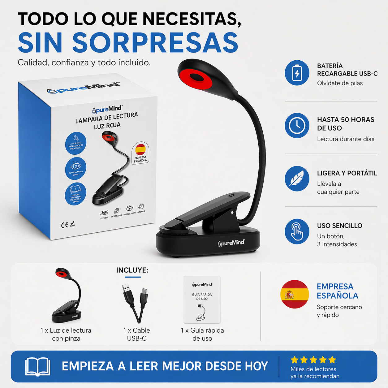 Lámpara De Luz De Lectura Roja_5