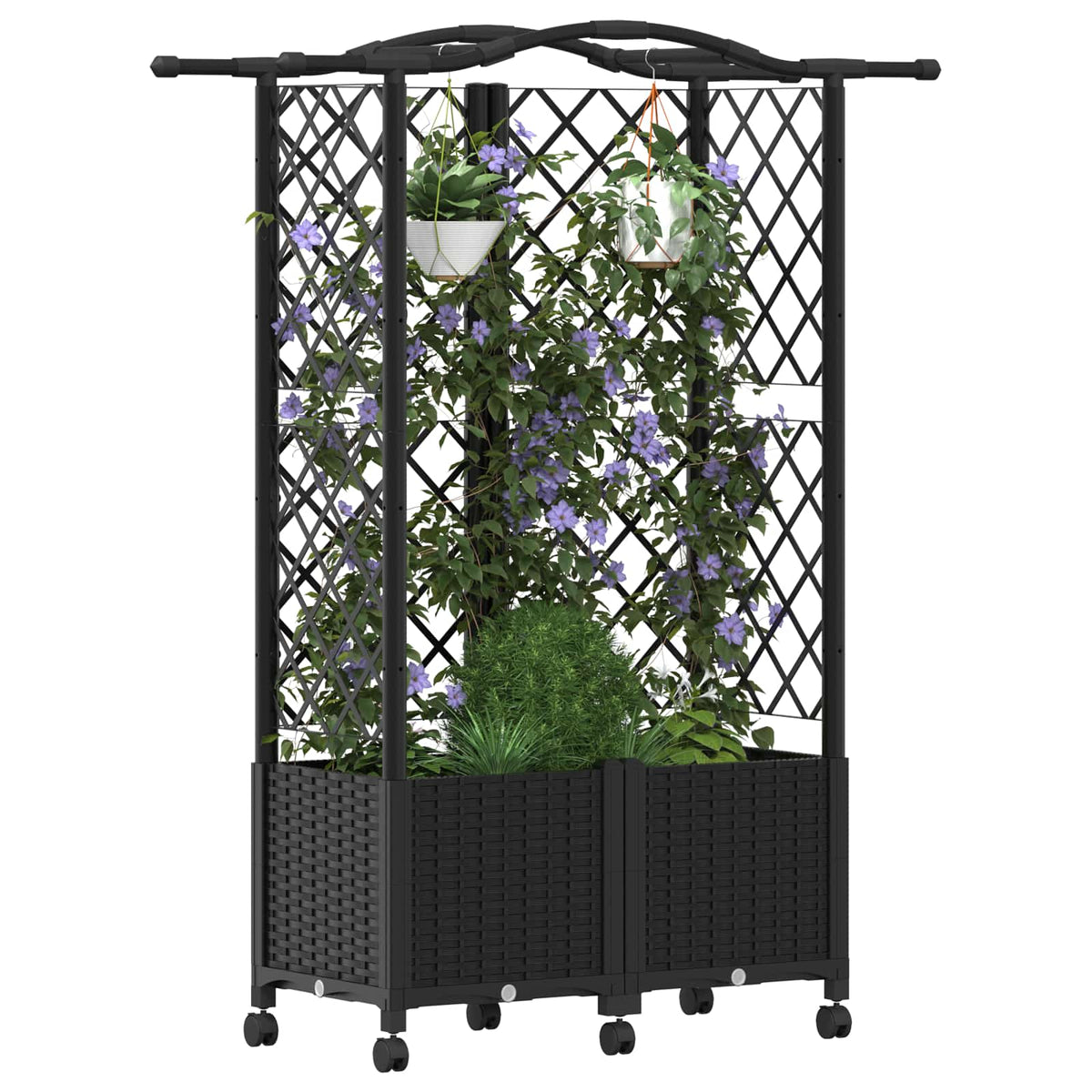 Cama Elevada Con Trellis Y Techo Negro 122 X 40 X 144 Cm Pp_2