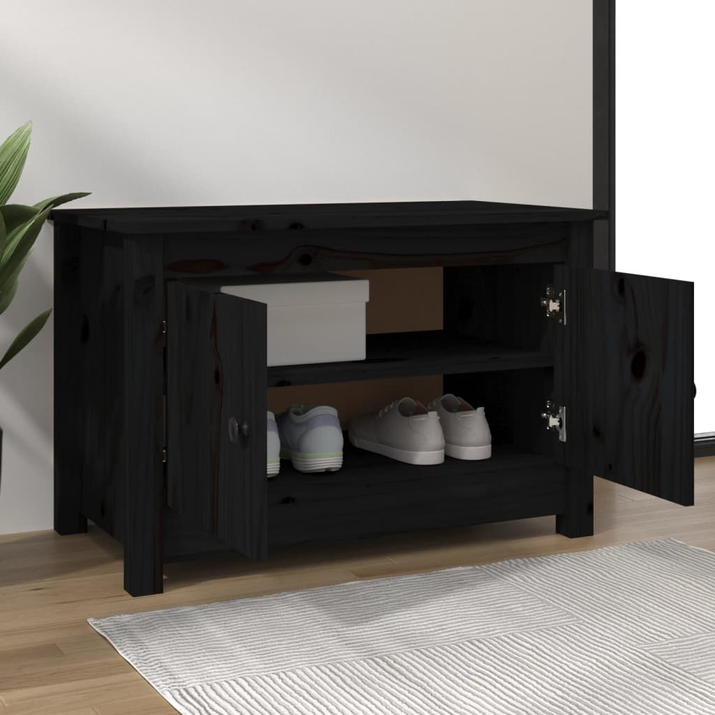 Armario Zapatero De Madera Maciza De Pino Negro 70x38x45,5 Cm / Vetonek_5