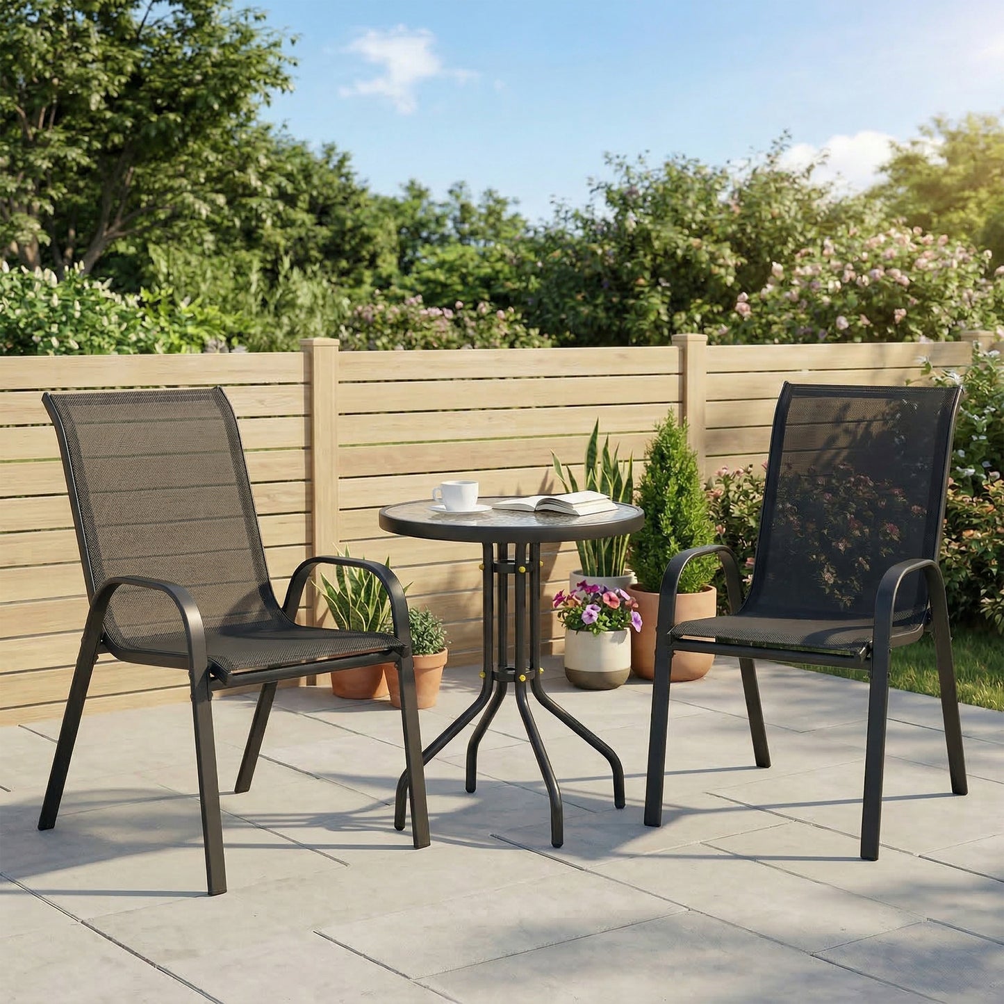 Outsunny Conjunto De Mesa Y Sillas De Terraza Exterior De 3 Piezas Negro_1