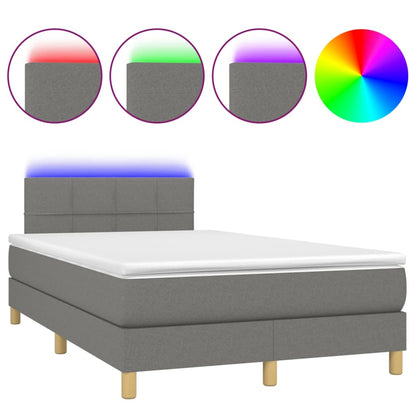 Cama Box Spring Con Colchón Y Led Tela Gris Oscuro 120x200 Cm / Vetonek_0