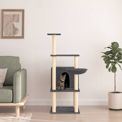 Rascador Para Gatos Con Postes De Sisal Gris Oscuro 132 Cm_1