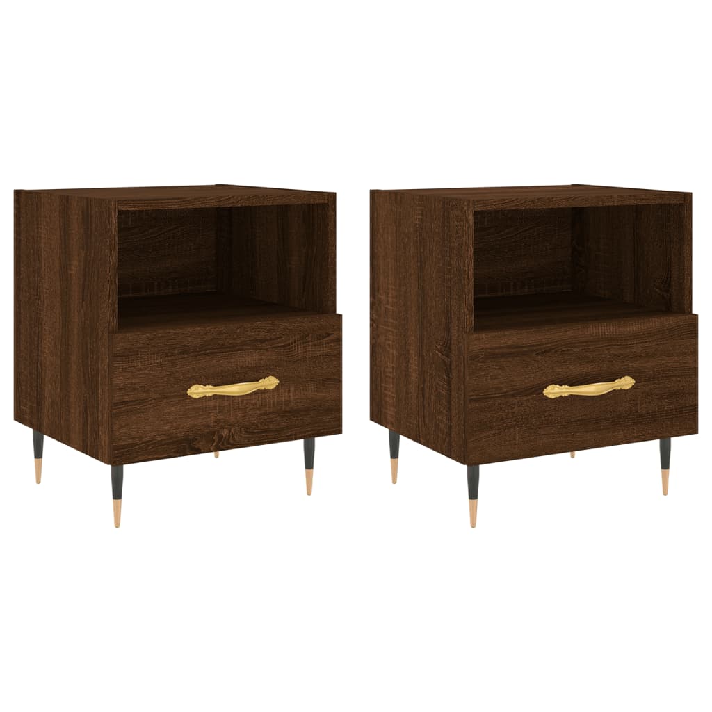 Mesita Noche 2 Uds Madera Ingeniería Marrón Roble 40x35x47,5 Cm_0