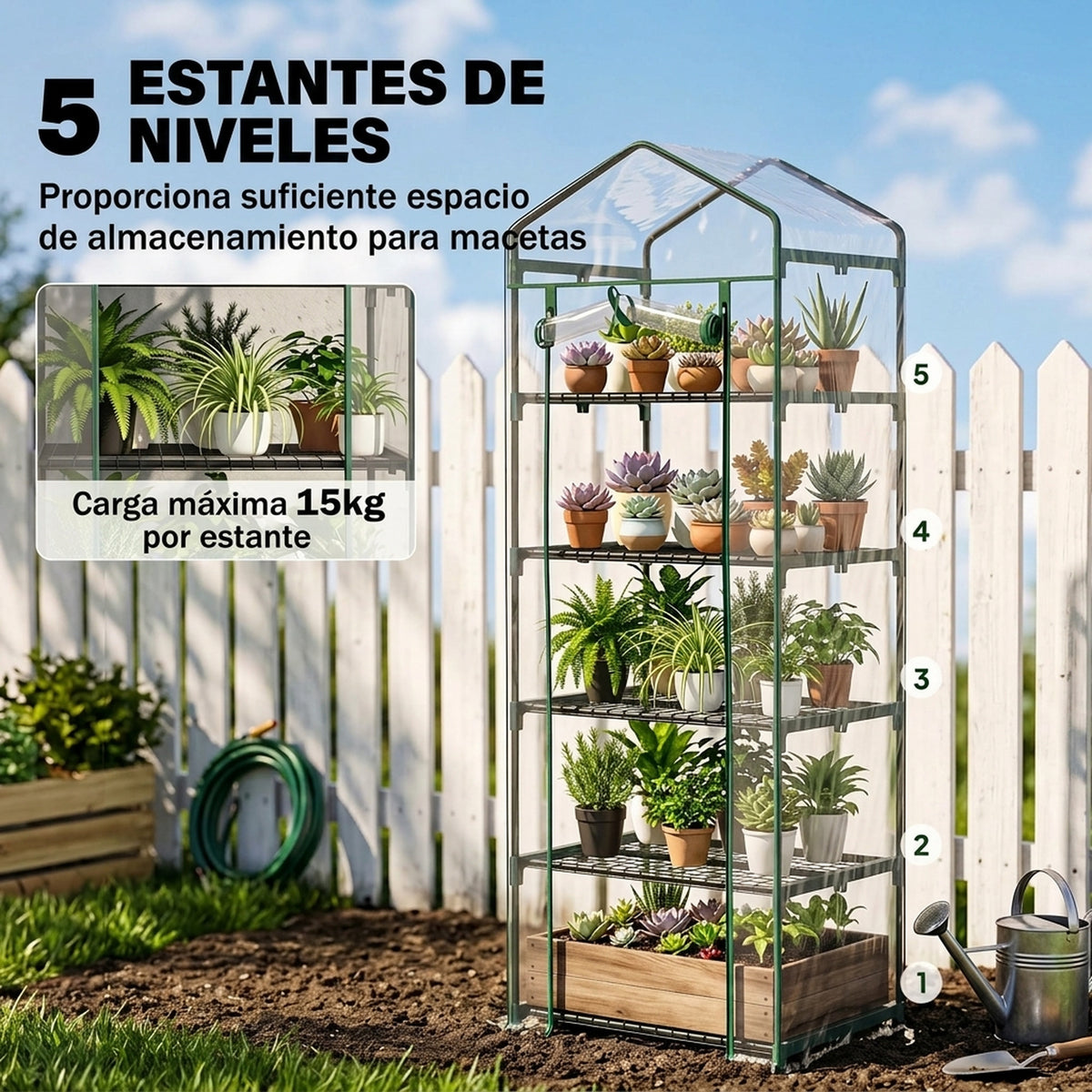 Invernadero De Jardín Con 5 Estables Outsunny 69x49x193cm Transparente_4