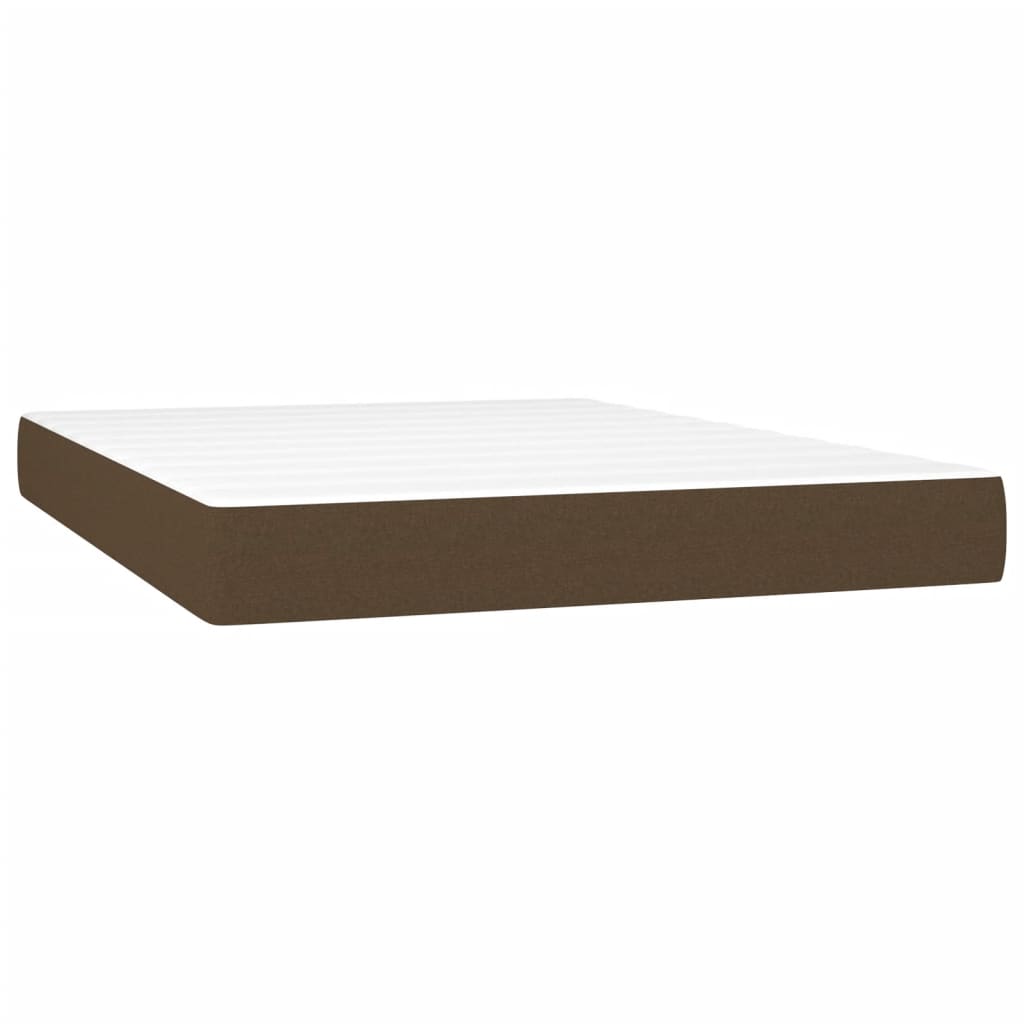 Cama Box Spring Con Colchón Led Tela Marrón Oscuro 140x200 Cm / Vetonek_2