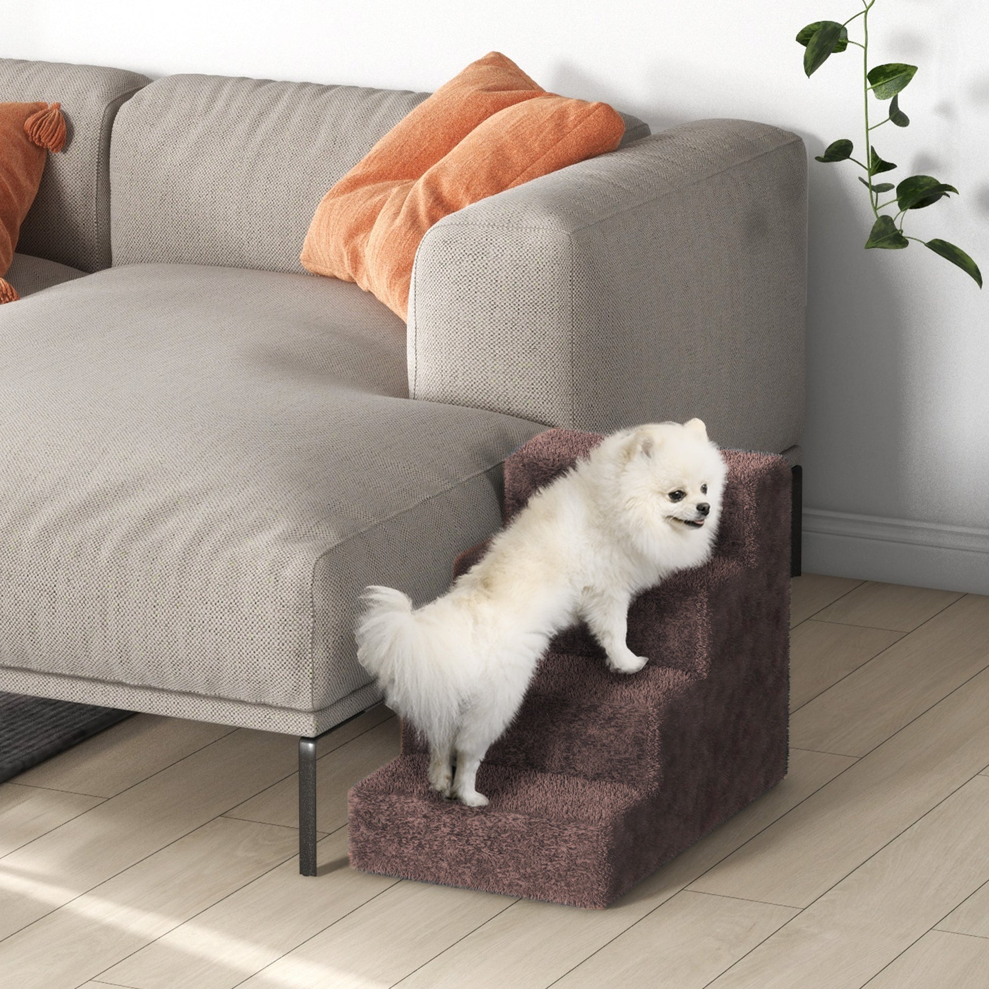 Pawhut Escalera Para Perros De 4 Peldaños Con Funda Extraíble 60x35x44 Cm Marrón_4