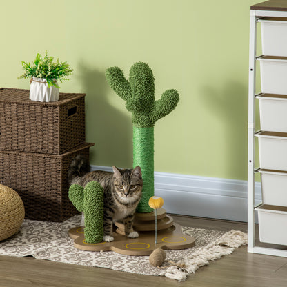 Pawhut Árbol Rascador Para Gatos Con Postes De Cactus Y Bolas 46x43x60 Cm Verde_1