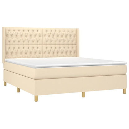 Cama Box Spring Colchón Y Luces Led Tela Crema 180x200 Cm / Vetonek_2
