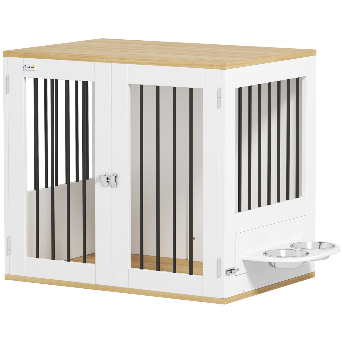 Pawhut Jaula Para Perros Medianos Con Puertas Comedero Giratorio De 360° Blanco_0