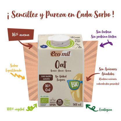 Bebida Vegetal de Aveia Biológica Sem Açúcar ECOMIL 500 ml