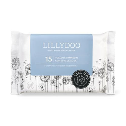 Toalhitas húmidas Lillydoo 99% água, 15 unidades