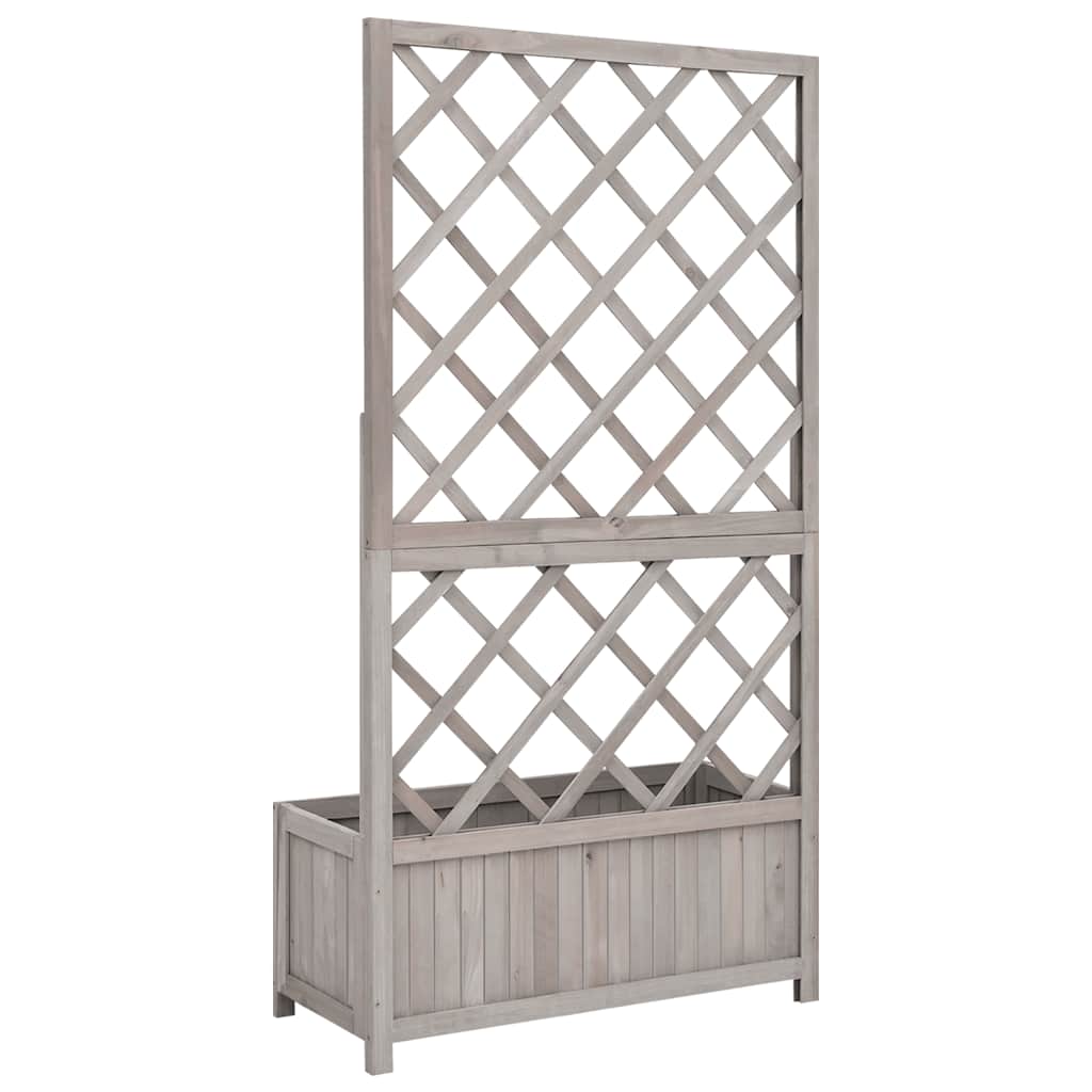 Jardinera Con Enrejado Gris 70x30x135 Cm Madera Maciza De Abeto_3