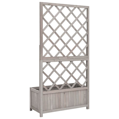 Jardinera Con Enrejado Gris 70x30x135 Cm Madera Maciza De Abeto_3