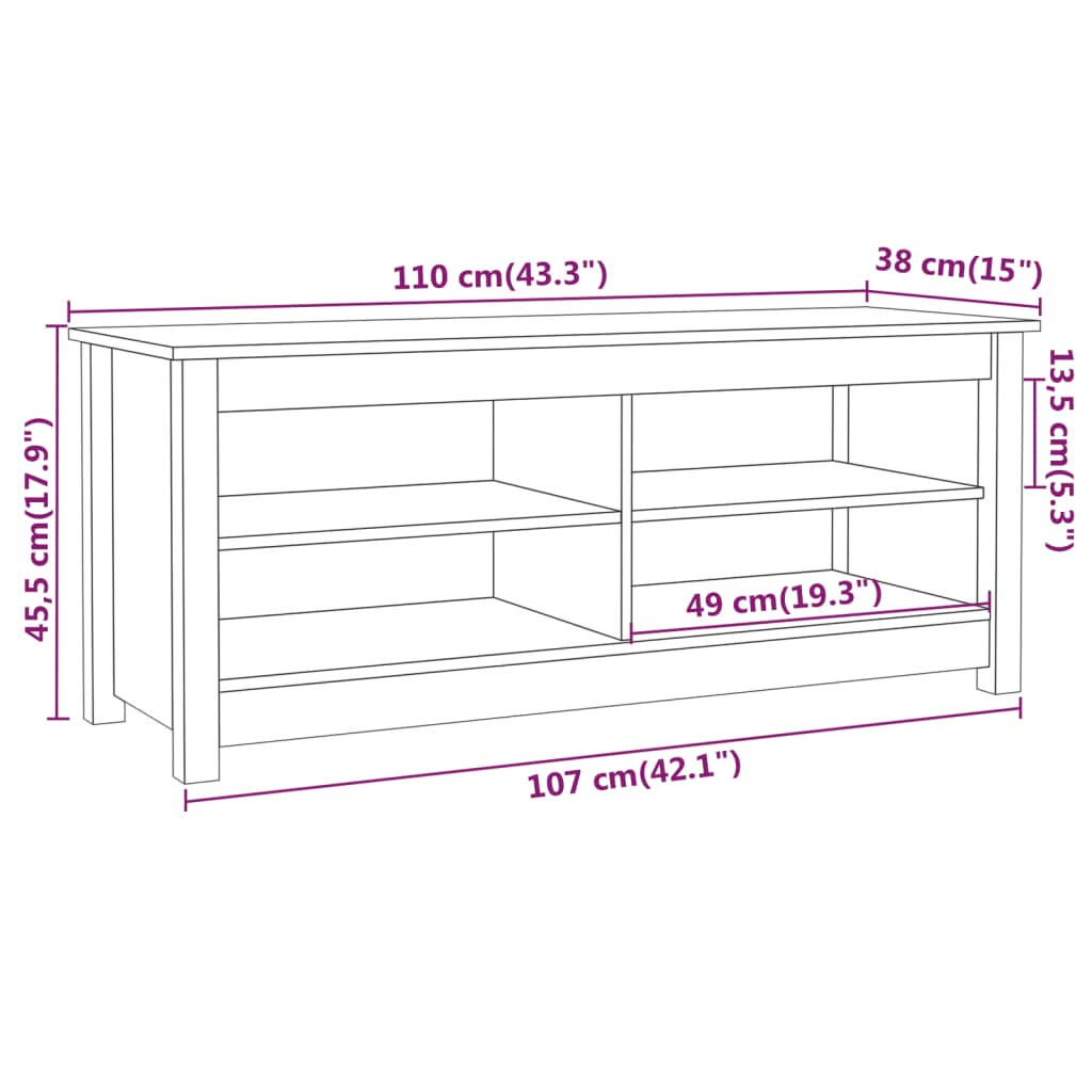 Banco Zapatero De Madera Maciza De Pino 110x38x45,5 Cm / Vetonek_4