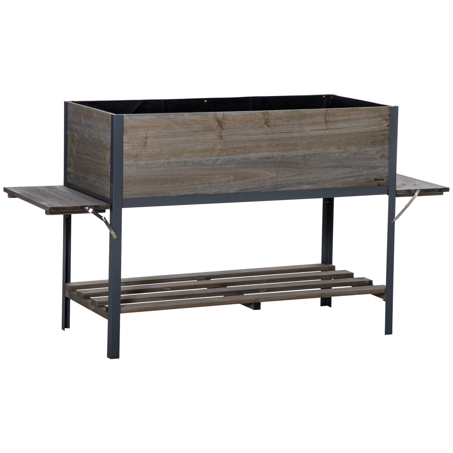 Outsunny Huerto Urbano Elevado De Madera 140x46x75,5 Cm Con 2 Baldas Y Estante_0