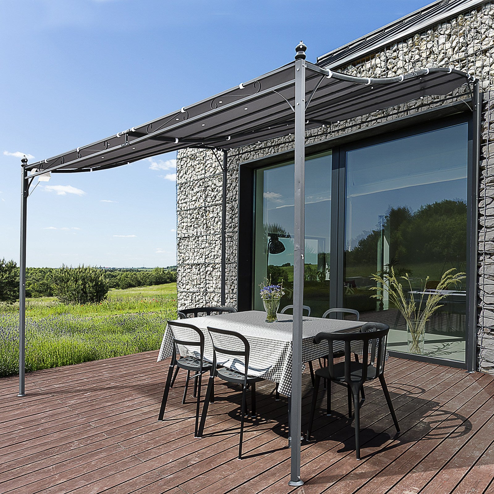 Outsunny Pérgola De Jardín 3x3m Cenador Con 16 Orificios De Drenaje Para Patio_1