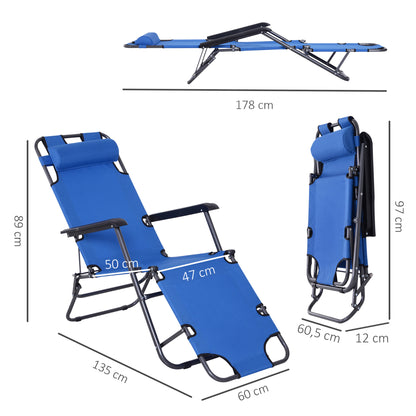 Outsunny Tumbona Reclinable Y Plegable Con Respaldo Ajustable 135x60x89 Cm Azul_2