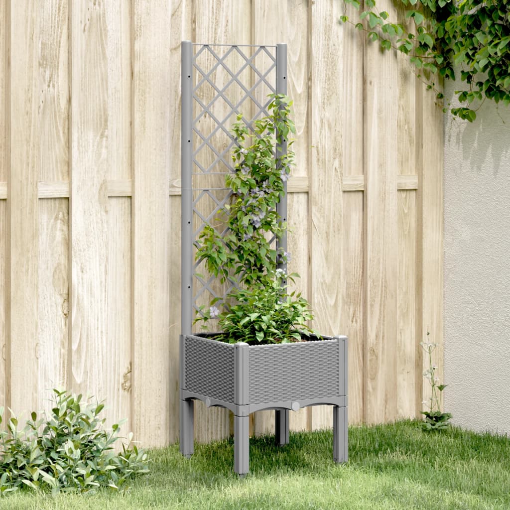 Jardinera Con Enrejado Pp Gris Claro 40x40x142 Cm_1