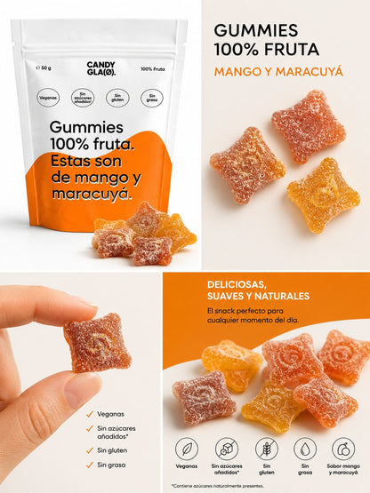 Gummies 100% Fruta Pack De 14 Mango Y Maracuyá – Snack Saludable Vegano Sin Azúcares Añadidos_3