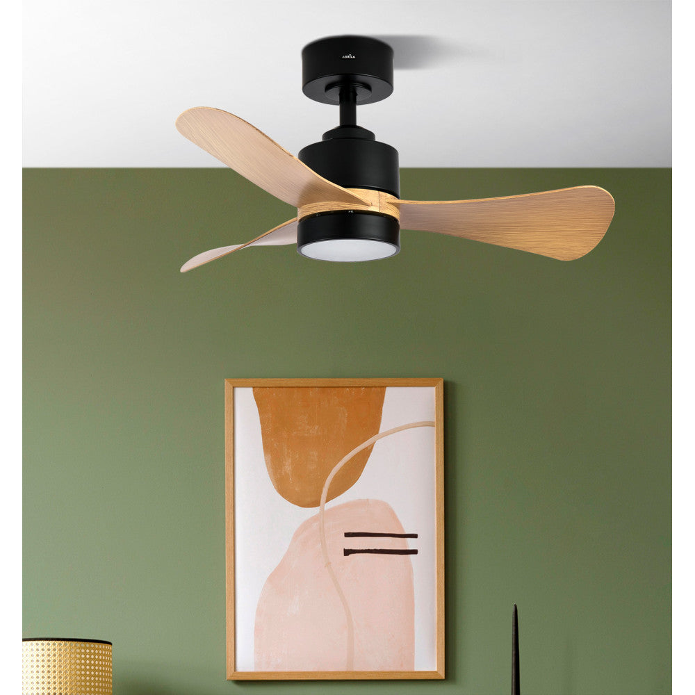 Ventilador Dc Zepelin 18w 1900lm Negro/madera Clara 3aspas 91d 3000-4000-6500k Remoto,memoria Y Temporizador_1