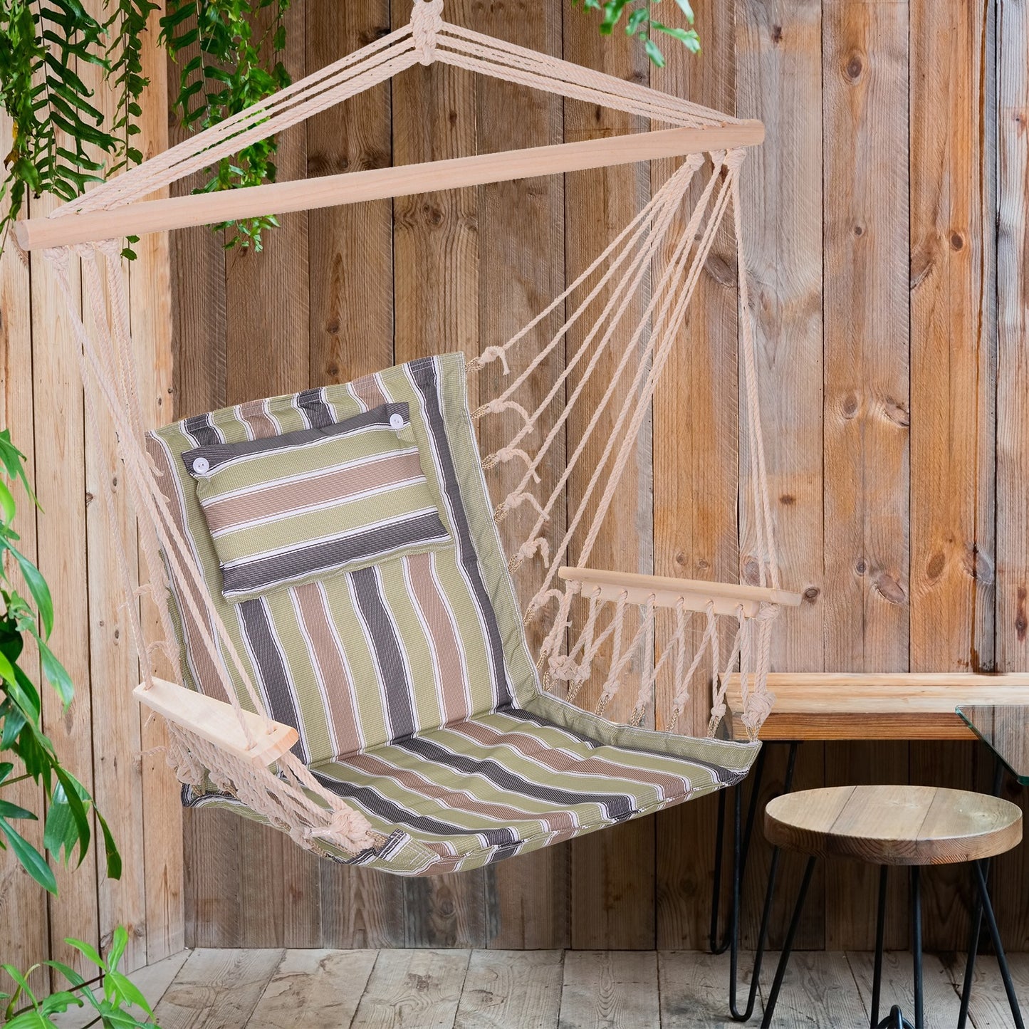 Outsunny Silla Colgante Para Exterior Interior De Rayas 100x106cm Carga 100 Kg_1