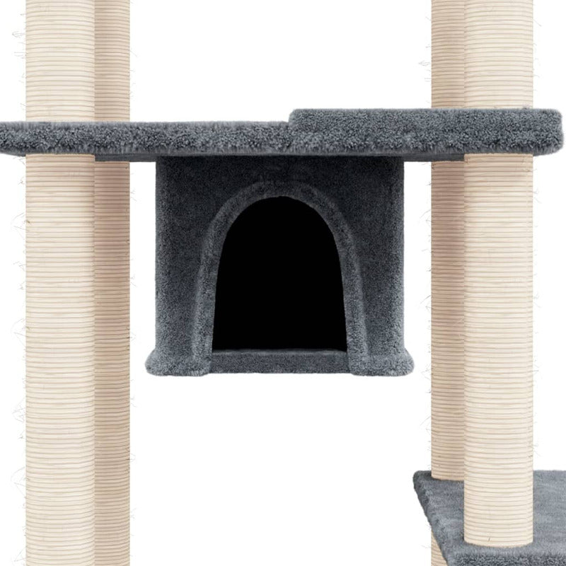 Vidaxl Rascador Para Gatos Con Postes De Sisal Gris Oscuro 176 Cm_5