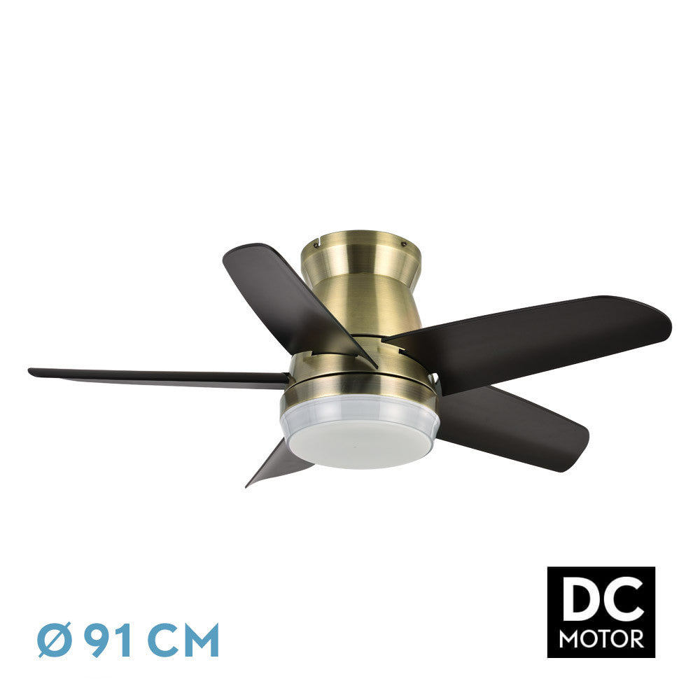 Ventilador Dc Neutron 24w 2400lm Cuero/negro 5aspas 91d 3000k,4500k,6000k, Remoto+temporizador+memoria_0