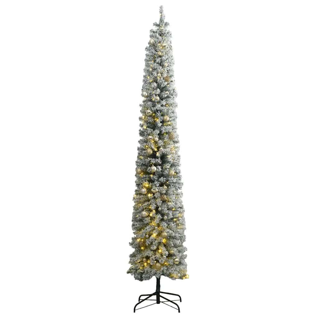 Vidaxl Árbol De Navidad Estrecho Con 300 Led Y Bolas Y Nieve 270 Cm_0