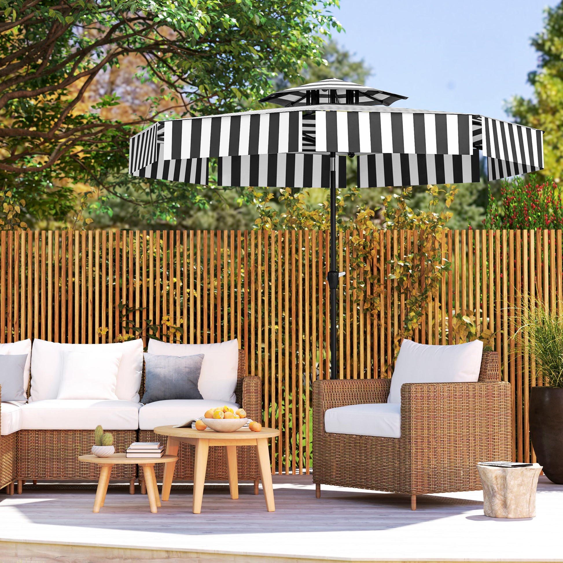Outsunny Sombrilla Terraza Exterior Ø263 Cm Con Ángulo Ajustable Negro Y Blanco_4