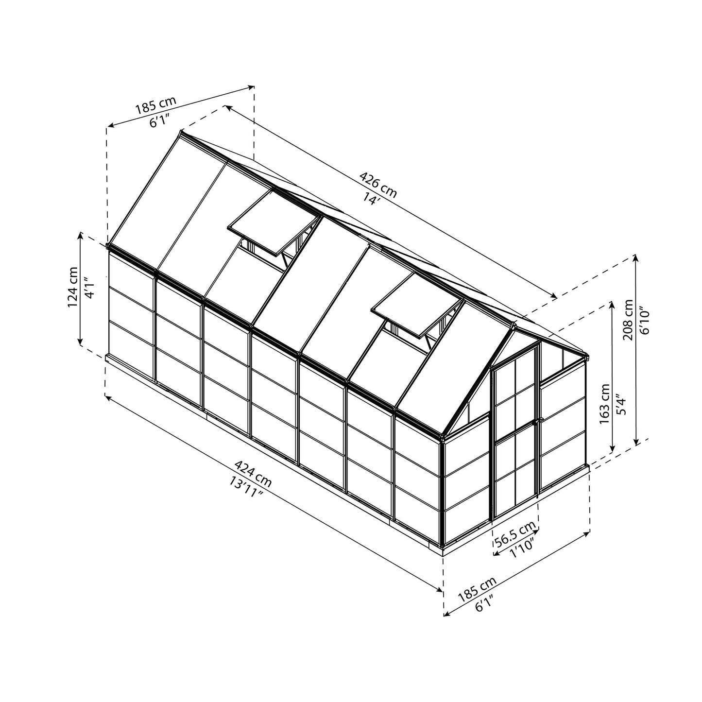 Estufa híbrida 426x185 cm verde 