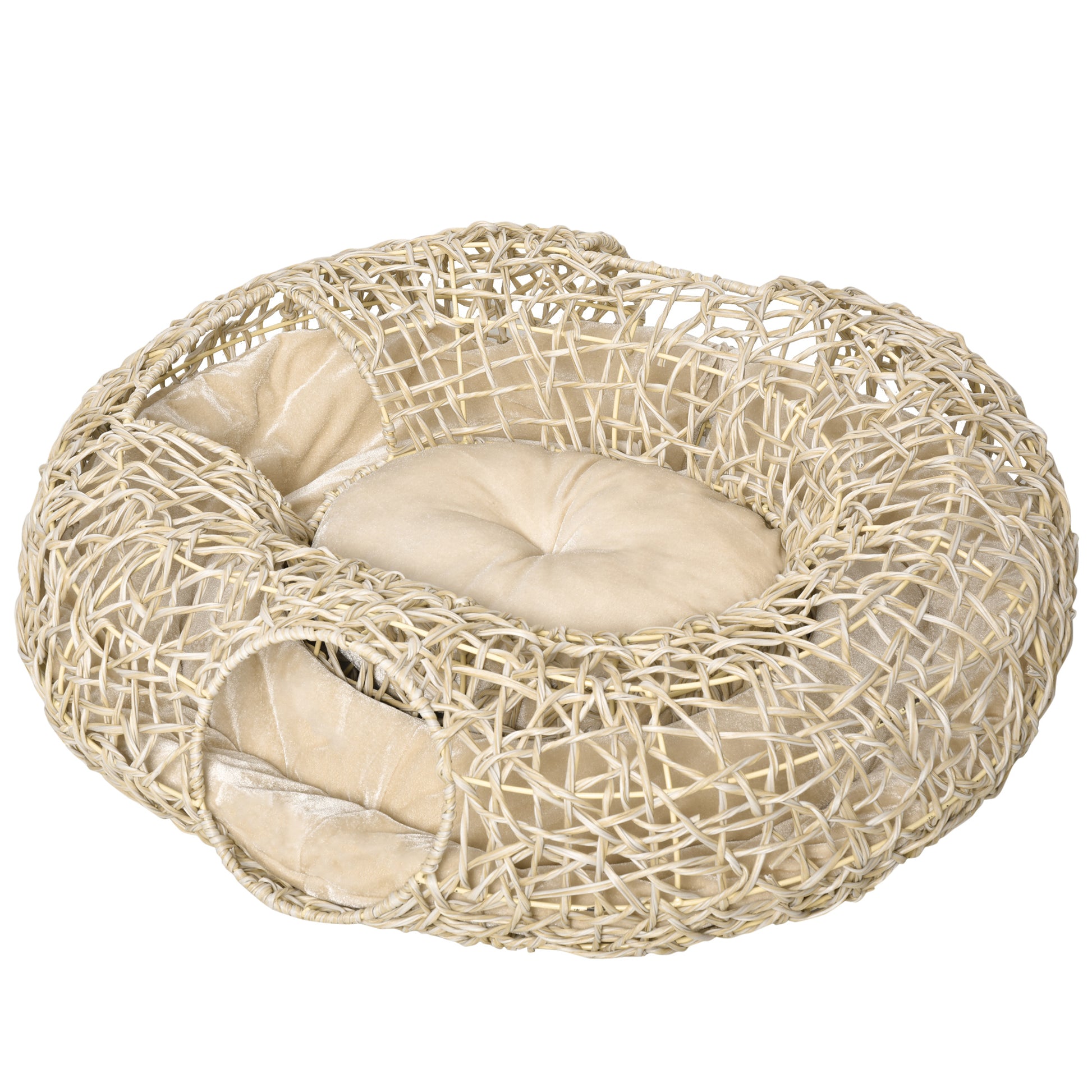 Pawhut Cama Para Gatos De Ratán 78x69x22cm Cesta Para Gatos Rolliza Cojín Suave_0