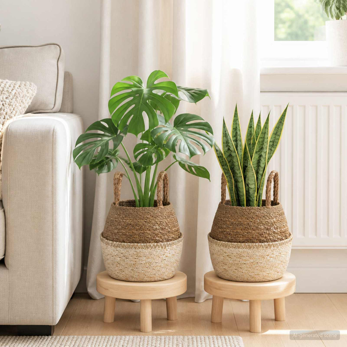 Maceta Con Asas 2 Uds. Blanco Ø 22 X 20 Cm 100% Hierba Marina_1