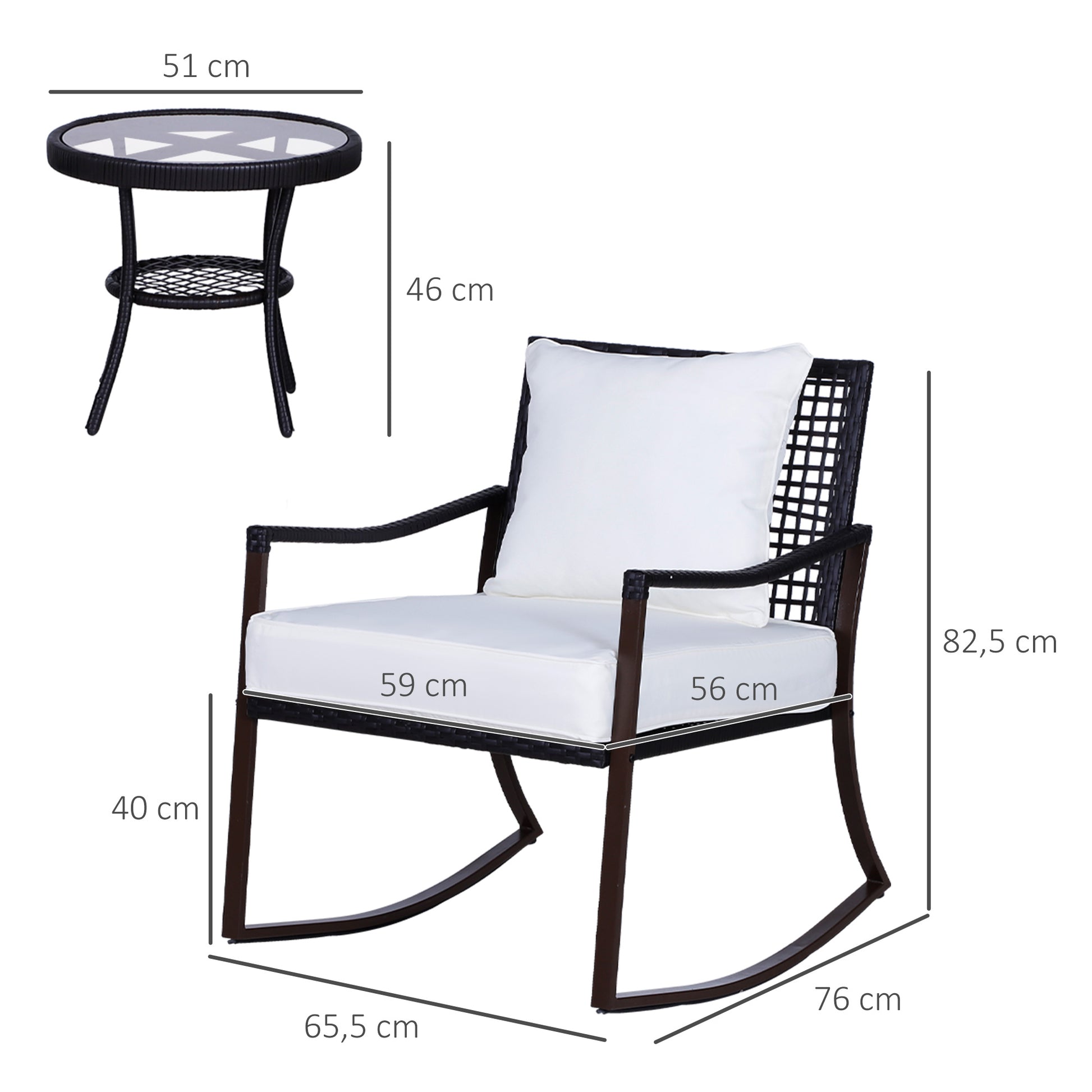 Outsunny Conjunto De Muebles De Ratán Para Jardín Con Mesa Ø51x46 Cm Y 2 Sillas_2