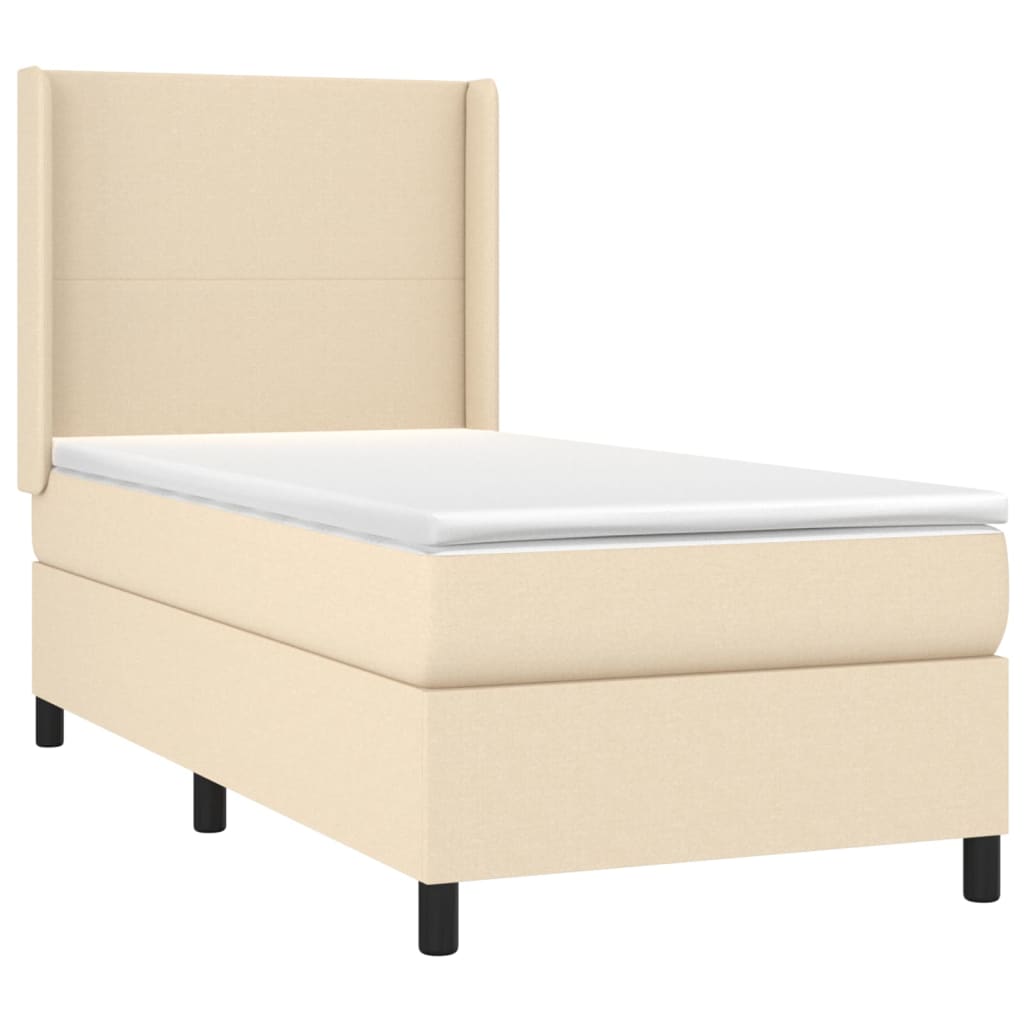 Cama Box Spring Colchón Y Luces Led Tela Color Crema 90x190 Cm / Vetonek_2
