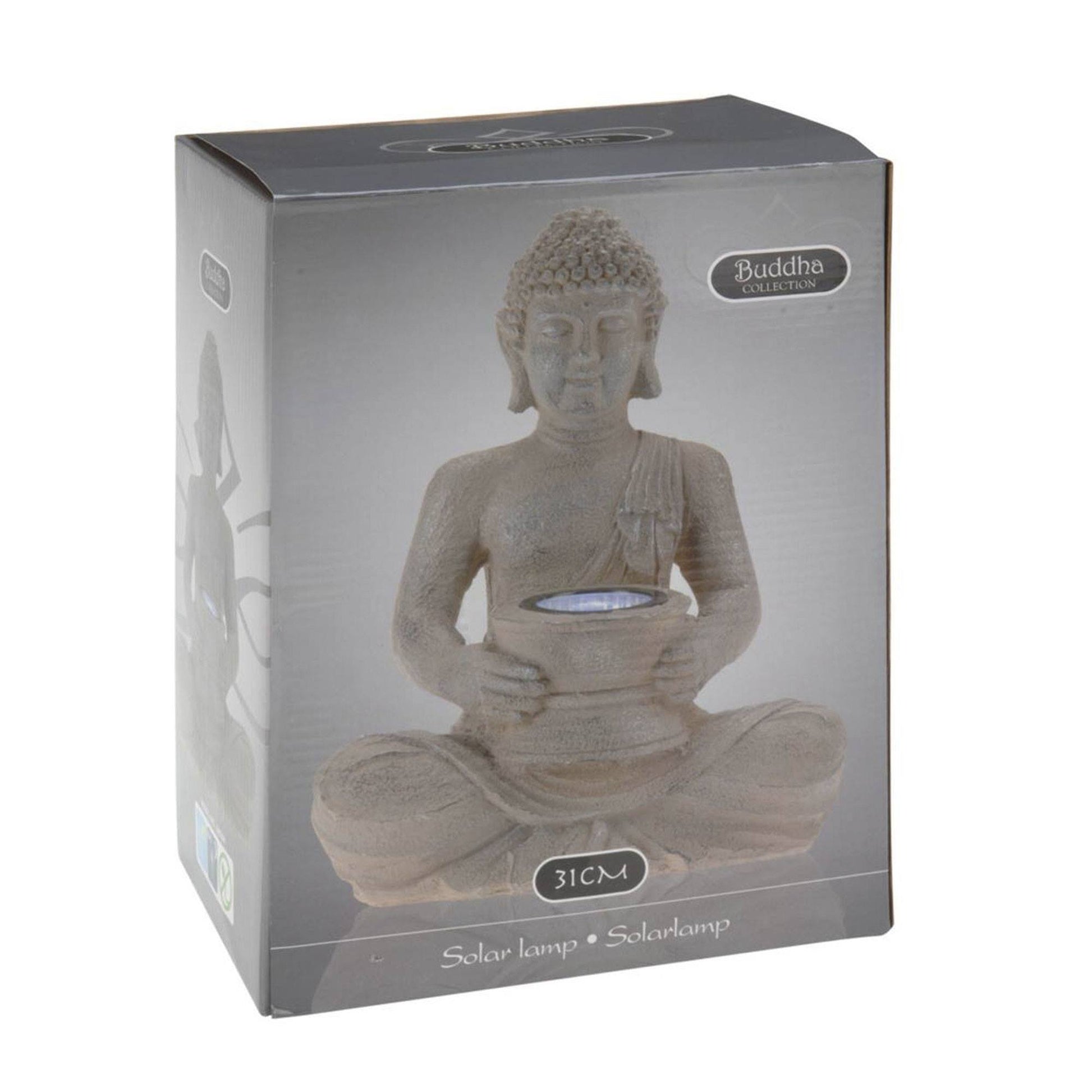 Luz Solar De Buda Polystone Plata Oxidada 21x14x28cm_2