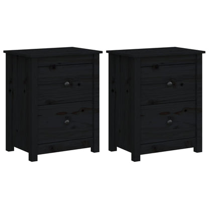 Mesitas De Noche 2 Uds Madera Maciza De Pino Negra 50x35x61,5cm_0