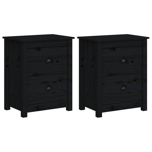 Mesitas De Noche 2 Uds Madera Maciza De Pino Negra 50x35x61,5cm_0