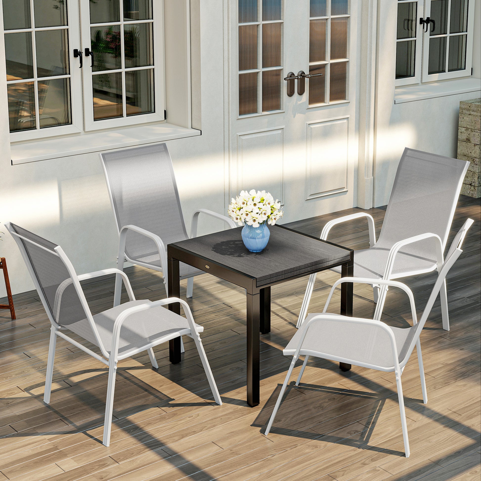 Outsunny Juego De 4 Sillas De Jardín Exterior 54x75,5x95 Cm Gris Claro_4