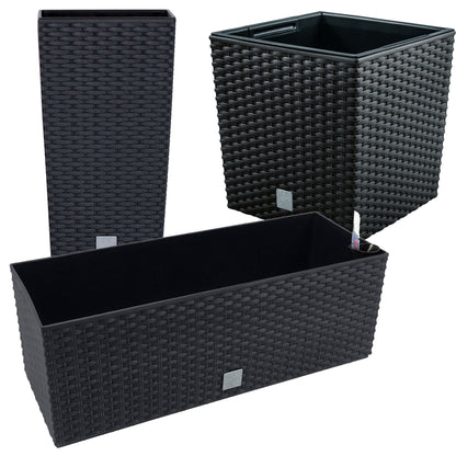 Juego De Macetas Rato: 26,6 Litros, 64 Litros, Y Jardinera Rectangular 17 Litros Color Antracita
