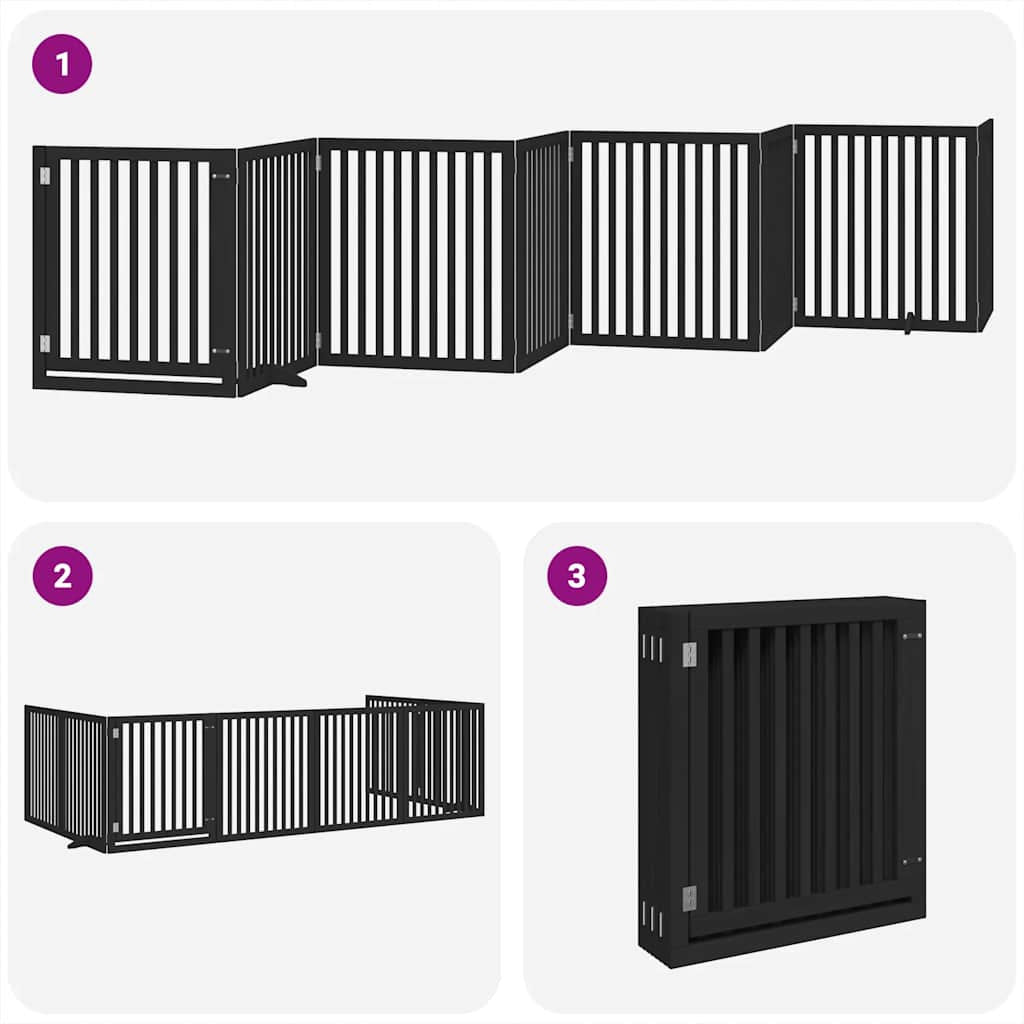 Vidaxl Puerta De Perros Plegable 8 Paneles Madera Álamo Negra 640 Cm_3