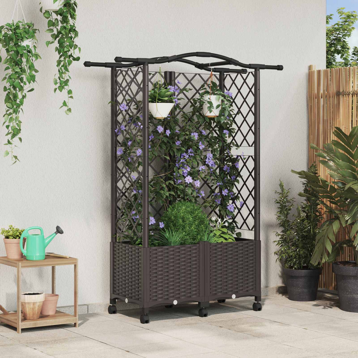 Cama Elevada Con Trellis Y Techo Marrón 122 X 40 X 144 Cm Pp_1