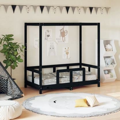 Vidaxl Estructura De Cama Para Niños Madera De Pino Negro 70x140 Cm_1