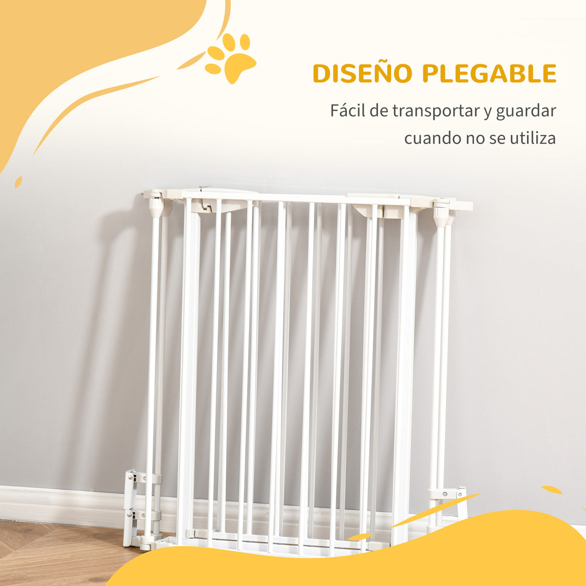 Pawhut Barrera Para Perros Plegable De 3 Paneles Con Cierre Inteligente Blanco_4